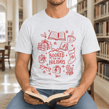 Booked For The Holidays Ultra-Soft Cotton T-Shirt | Christmas Reader Gift Ash