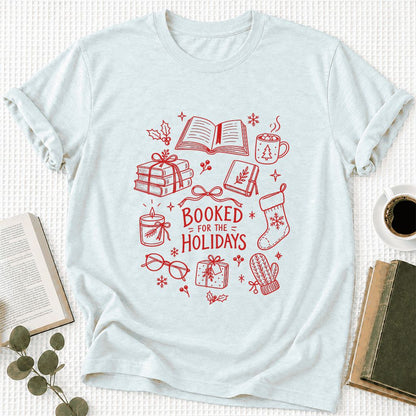 Booked For The Holidays Ultra-Soft Cotton T-Shirt | Christmas Reader Gift Heather Ice Blue
