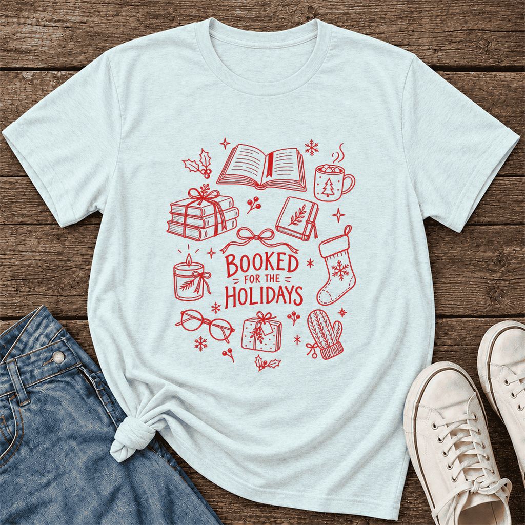 Booked For The Holidays Ultra-Soft Cotton T-Shirt | Christmas Reader Gift Heather Ice Blue