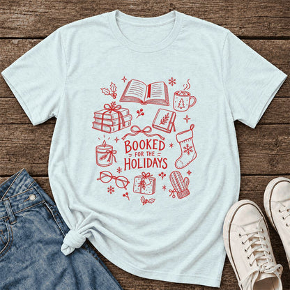 Booked For The Holidays Ultra-Soft Cotton T-Shirt | Christmas Reader Gift Heather Ice Blue