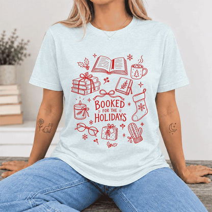 Booked For The Holidays Ultra-Soft Cotton T-Shirt | Christmas Reader Gift Heather Ice Blue