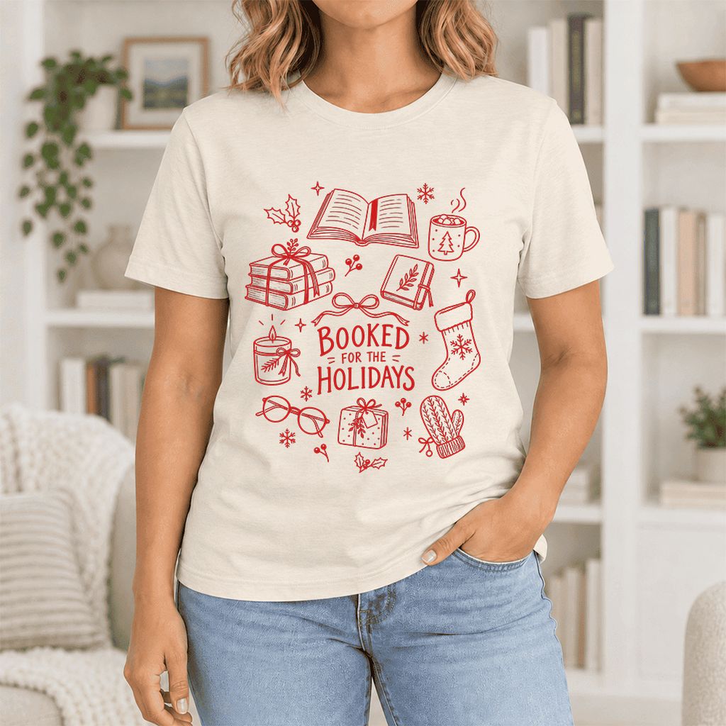 Booked For The Holidays Ultra-Soft Cotton T-Shirt | Christmas Reader Gift Natural