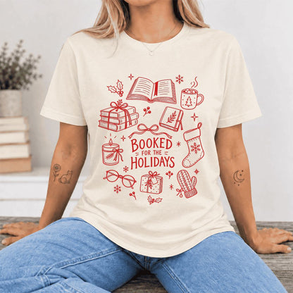 Booked For The Holidays Ultra-Soft Cotton T-Shirt | Christmas Reader Gift Natural
