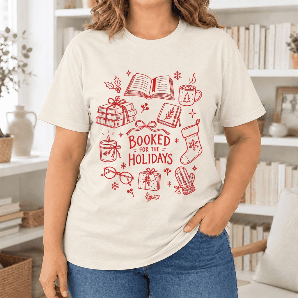 Booked For The Holidays Ultra-Soft Cotton T-Shirt | Christmas Reader Gift Natural