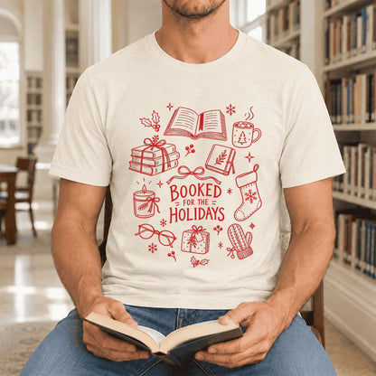 Booked For The Holidays Ultra-Soft Cotton T-Shirt | Christmas Reader Gift Natural