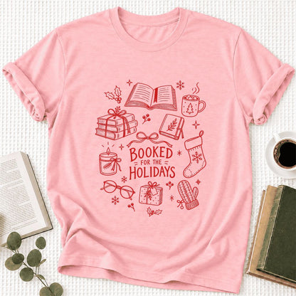 Booked For The Holidays Ultra-Soft Cotton T-Shirt | Christmas Reader Gift Pink