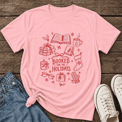 Booked For The Holidays Ultra-Soft Cotton T-Shirt | Christmas Reader Gift Pink