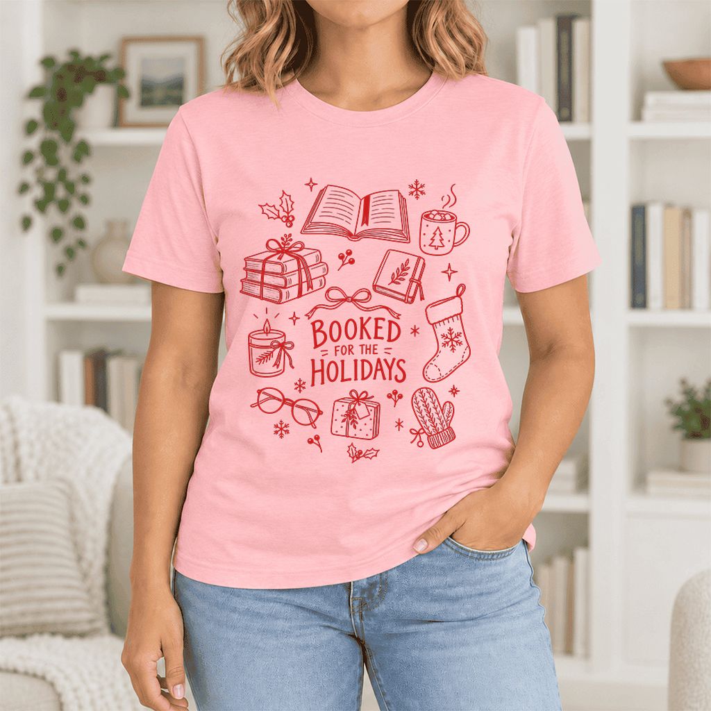 Booked For The Holidays Ultra-Soft Cotton T-Shirt | Christmas Reader Gift Pink
