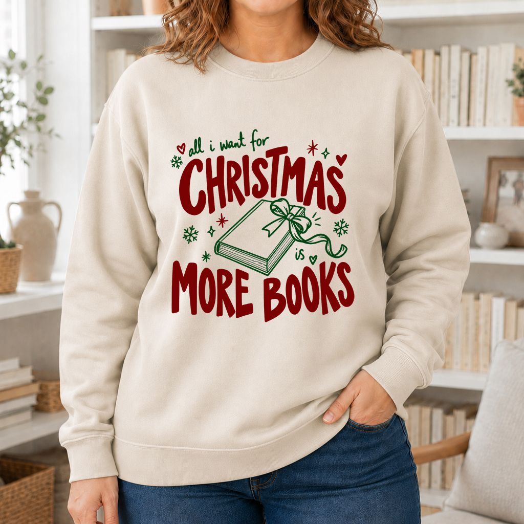 All I Want For Christmas Is More Books Printed Sweatshirt | Reader Gift Sand