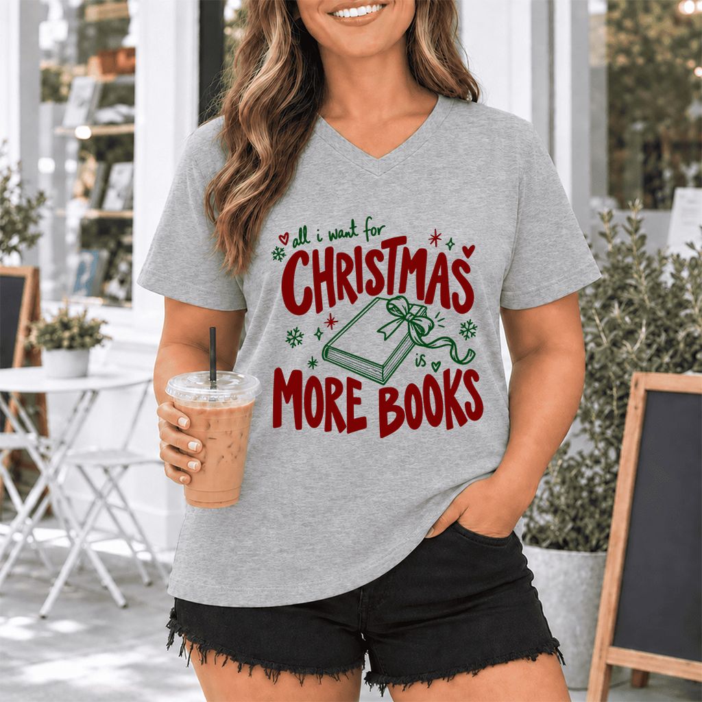 All I Want For Christmas Is More Books Ultra-Soft V-Neck | Reader Gift Athletic Heather