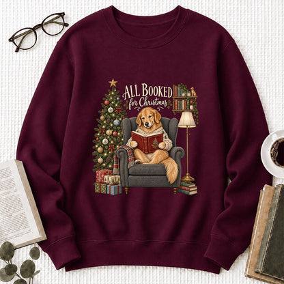 All Booked For Christmas Golden Retriever Printed Sweatshirt | Reader Gift Maroon
