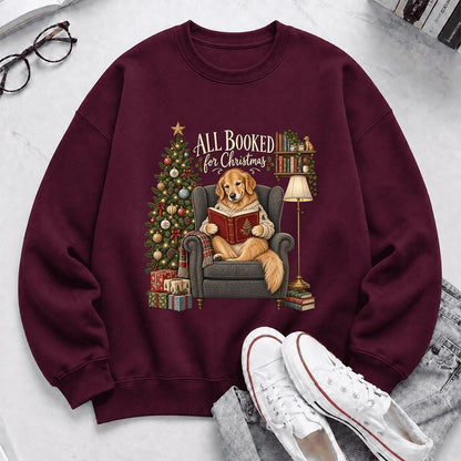 All Booked For Christmas Golden Retriever Printed Sweatshirt | Reader Gift Maroon