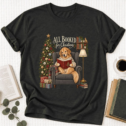 All Booked For Christmas Ultra-Soft Cotton T-Shirt | Christmas Reader Gift Black Heather
