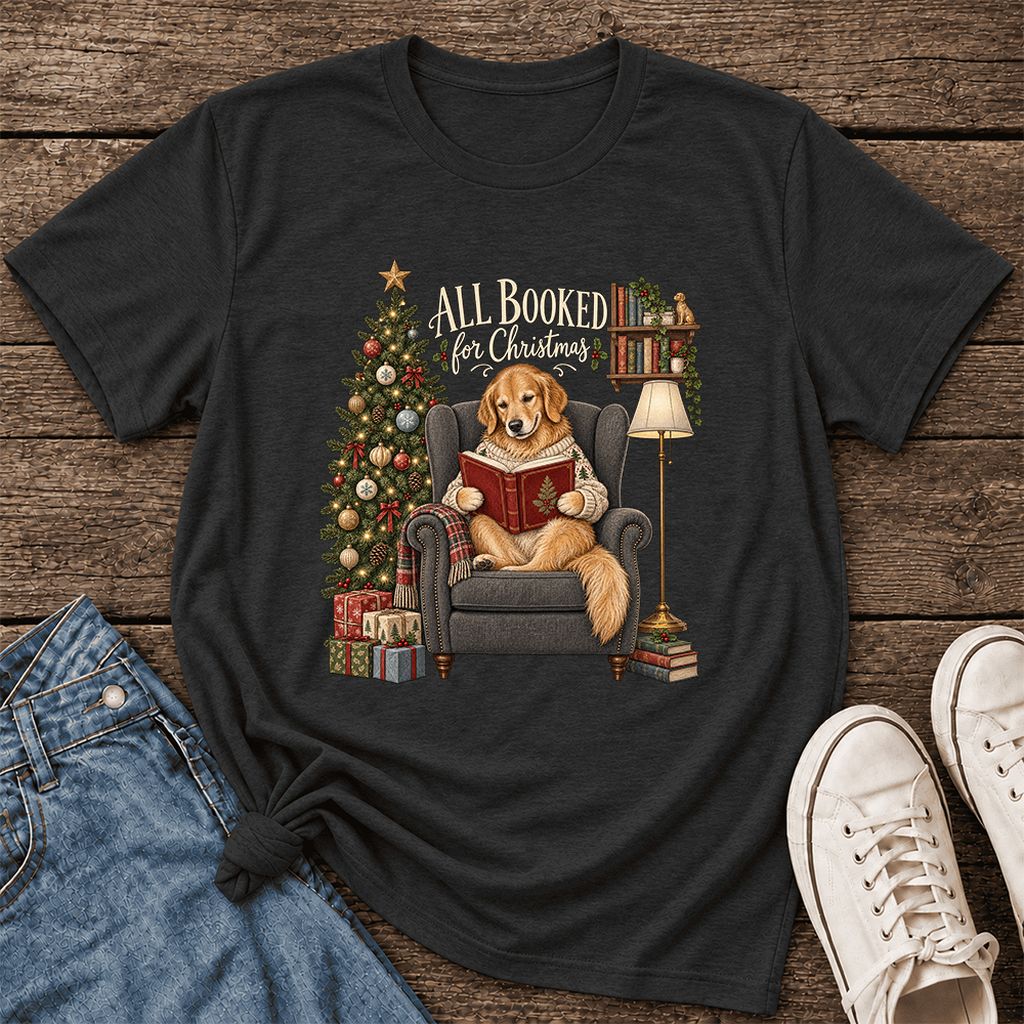 All Booked For Christmas Ultra-Soft Cotton T-Shirt | Christmas Reader Gift Black Heather