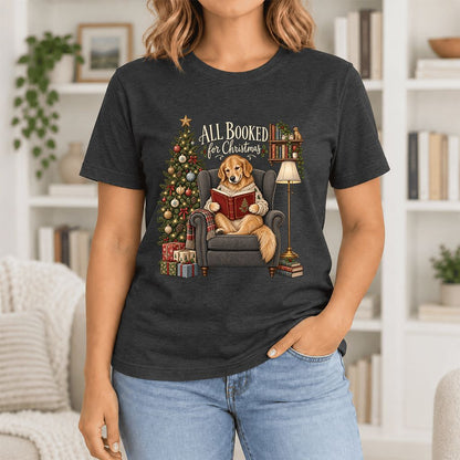 All Booked For Christmas Ultra-Soft Cotton T-Shirt | Christmas Reader Gift Black Heather
