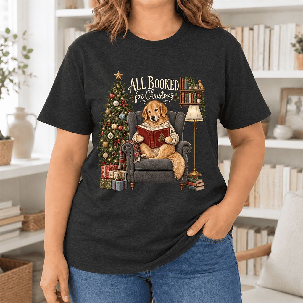 All Booked For Christmas Ultra-Soft Cotton T-Shirt | Christmas Reader Gift Black Heather