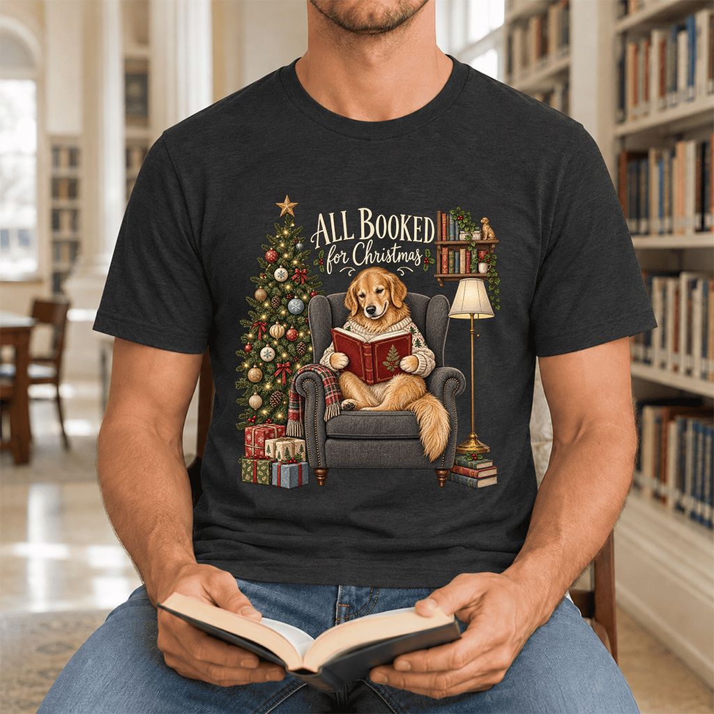 All Booked For Christmas Ultra-Soft Cotton T-Shirt | Christmas Reader Gift Black Heather