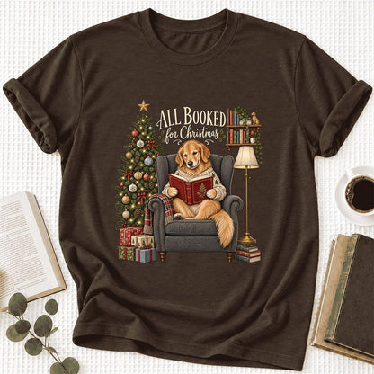 All Booked For Christmas Ultra-Soft Cotton T-Shirt | Christmas Reader Gift Brown