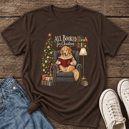 All Booked For Christmas Ultra-Soft Cotton T-Shirt | Christmas Reader Gift Brown