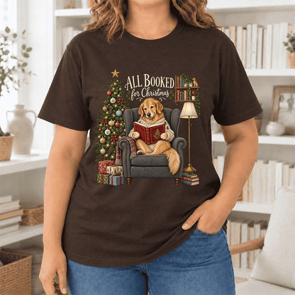 All Booked For Christmas Ultra-Soft Cotton T-Shirt | Christmas Reader Gift Brown