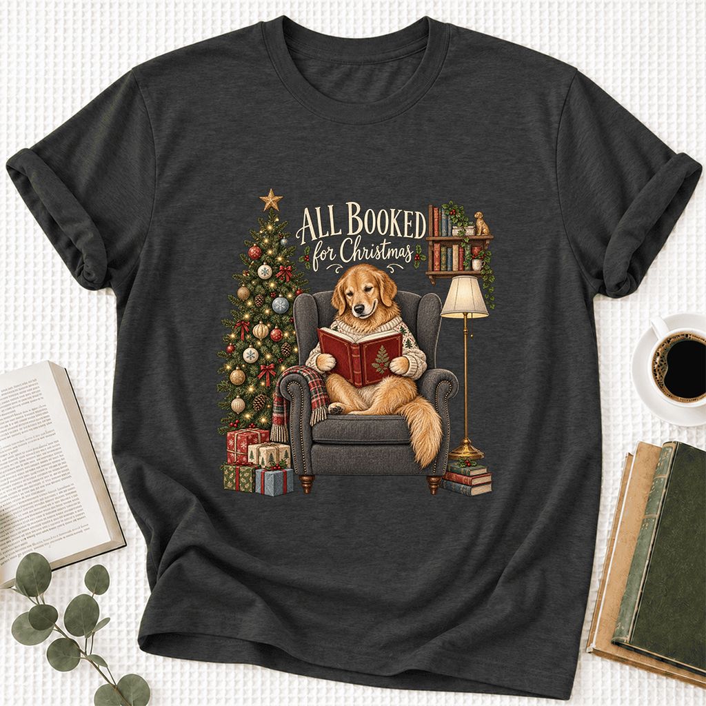 All Booked For Christmas Ultra-Soft Cotton T-Shirt | Christmas Reader Gift Dark Grey Heather