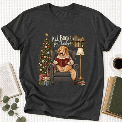 All Booked For Christmas Ultra-Soft Cotton T-Shirt | Christmas Reader Gift Dark Grey Heather