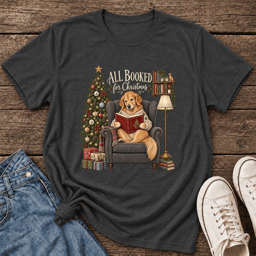 All Booked For Christmas Ultra-Soft Cotton T-Shirt | Christmas Reader Gift Dark Grey Heather