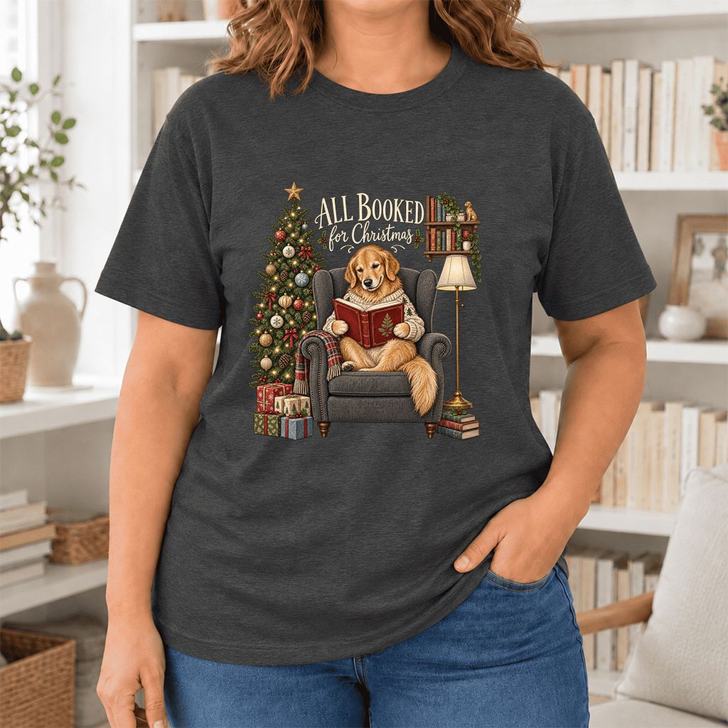 All Booked For Christmas Ultra-Soft Cotton T-Shirt | Christmas Reader Gift Dark Grey Heather