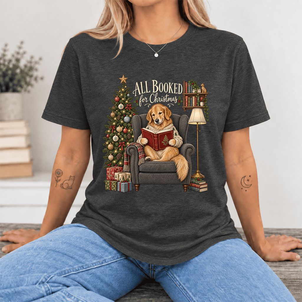 All Booked For Christmas Ultra-Soft Cotton T-Shirt | Christmas Reader Gift Dark Grey Heather