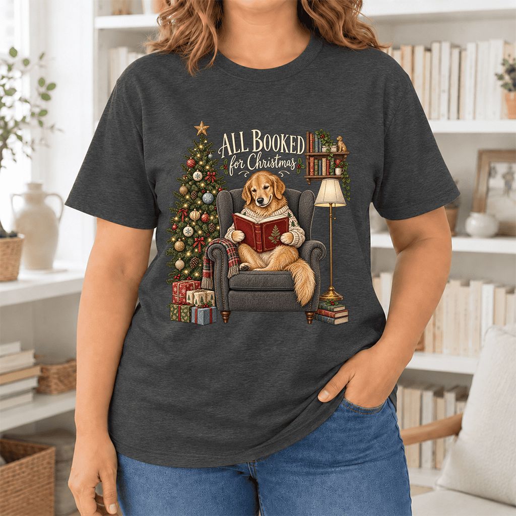 All Booked For Christmas Ultra-Soft Cotton T-Shirt | Christmas Reader Gift Dark Grey Heather