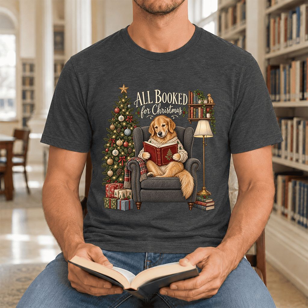 All Booked For Christmas Ultra-Soft Cotton T-Shirt | Christmas Reader Gift Dark Grey Heather