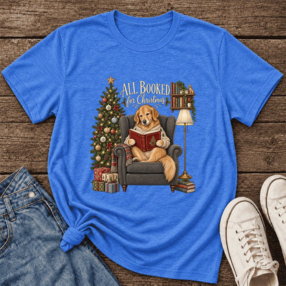 All Booked For Christmas Ultra-Soft Cotton T-Shirt | Christmas Reader Gift Heather True Royal