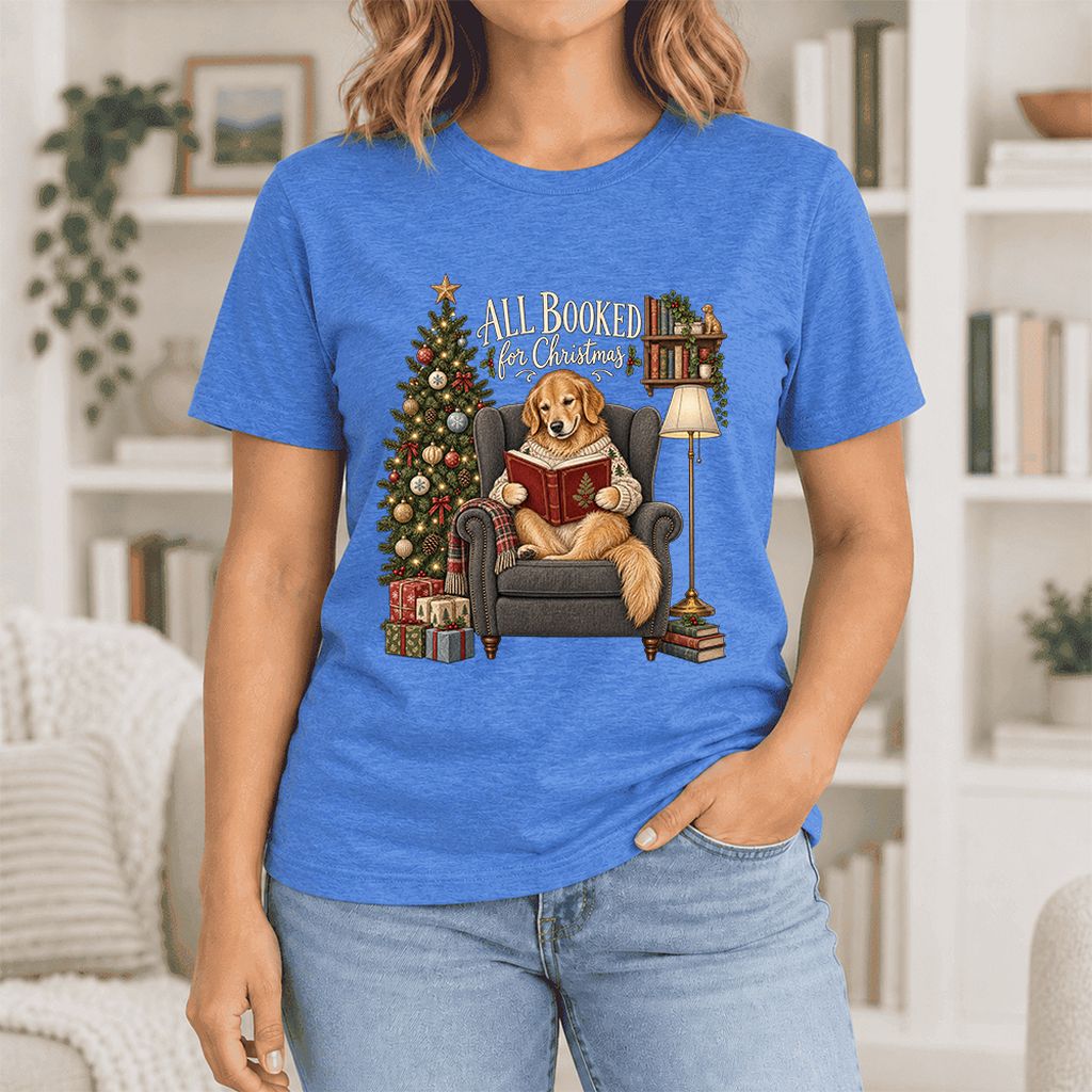 All Booked For Christmas Ultra-Soft Cotton T-Shirt | Christmas Reader Gift Heather True Royal