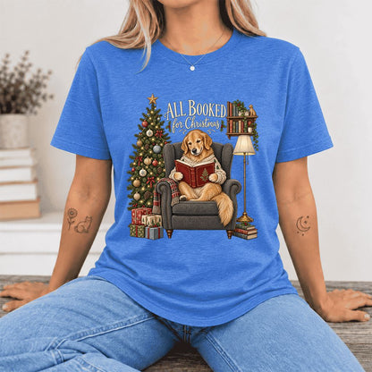 All Booked For Christmas Ultra-Soft Cotton T-Shirt | Christmas Reader Gift Heather True Royal