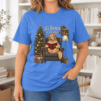 All Booked For Christmas Ultra-Soft Cotton T-Shirt | Christmas Reader Gift Heather True Royal