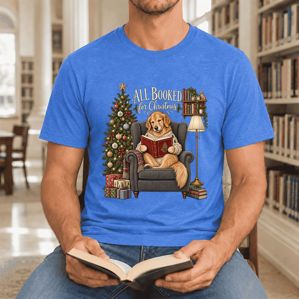 All Booked For Christmas Ultra-Soft Cotton T-Shirt | Christmas Reader Gift Heather True Royal