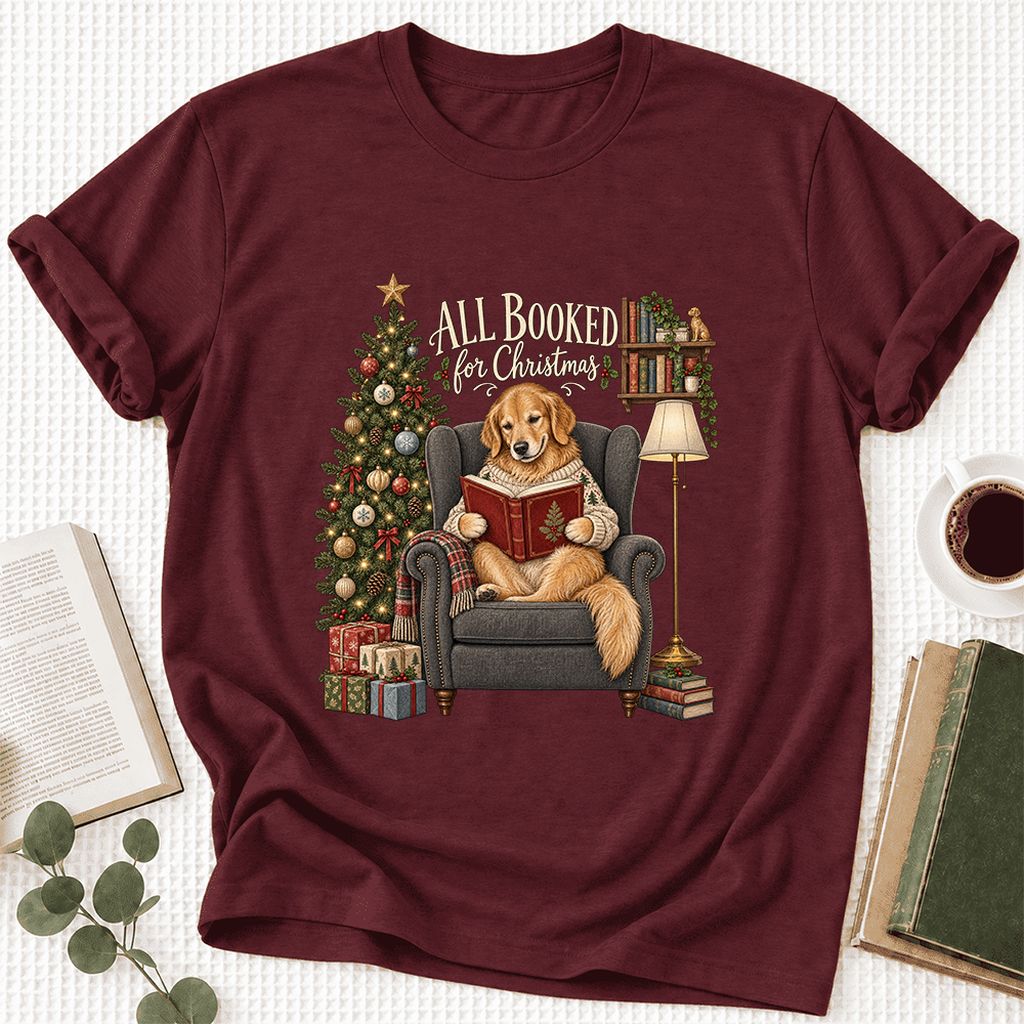 All Booked For Christmas Ultra-Soft Cotton T-Shirt | Christmas Reader Gift Maroon
