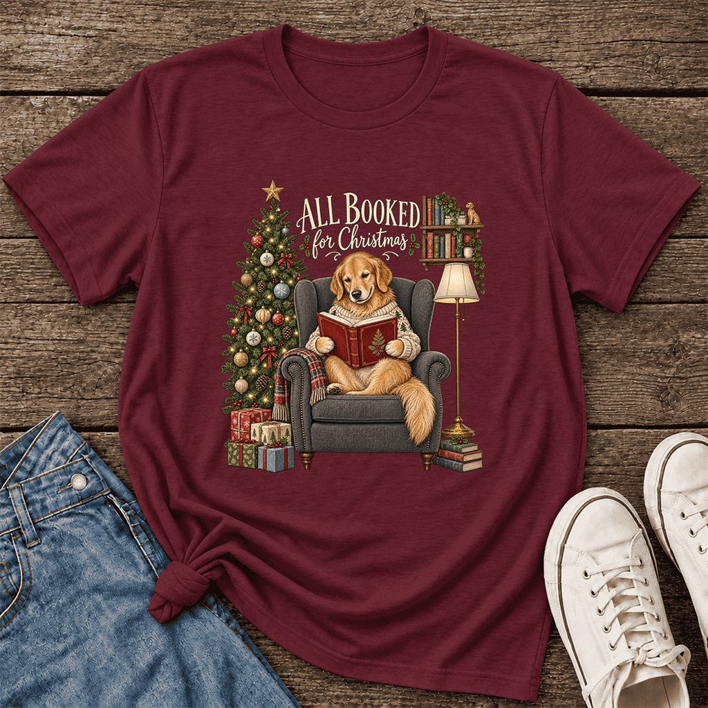 All Booked For Christmas Ultra-Soft Cotton T-Shirt | Christmas Reader Gift Maroon