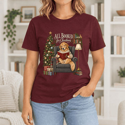All Booked For Christmas Ultra-Soft Cotton T-Shirt | Christmas Reader Gift Maroon