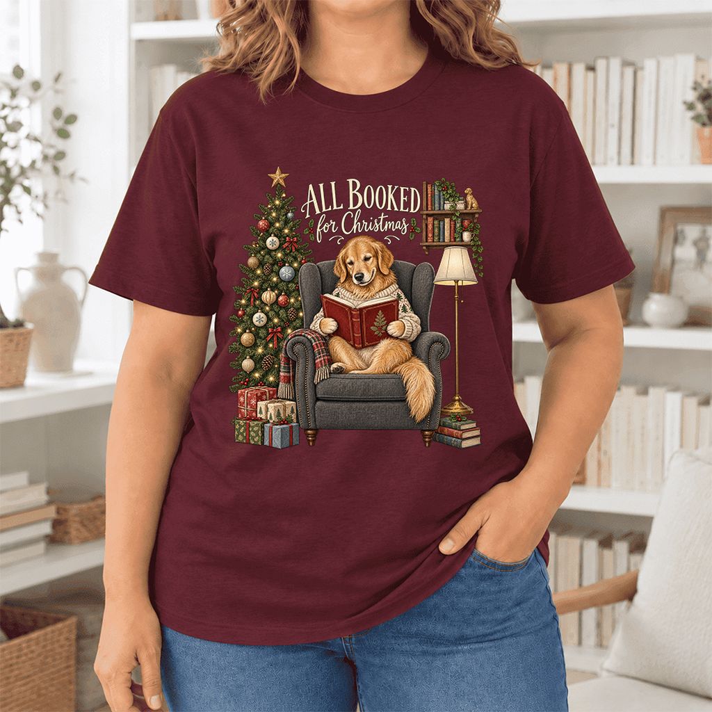 All Booked For Christmas Ultra-Soft Cotton T-Shirt | Christmas Reader Gift Maroon
