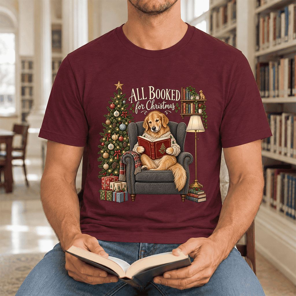 All Booked For Christmas Ultra-Soft Cotton T-Shirt | Christmas Reader Gift Maroon