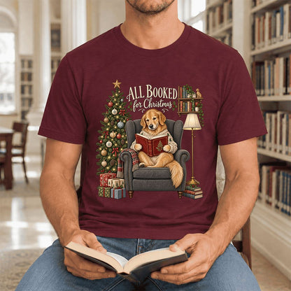 All Booked For Christmas Ultra-Soft Cotton T-Shirt | Christmas Reader Gift Maroon