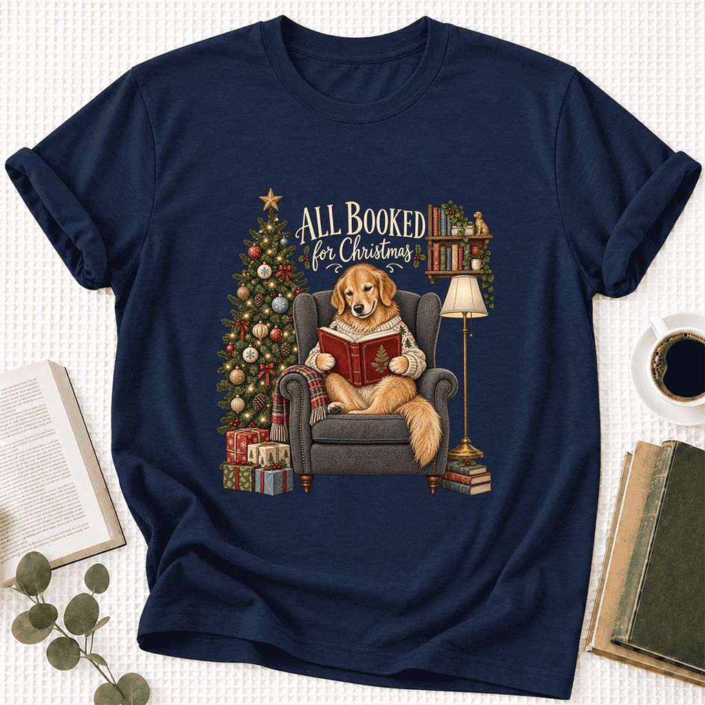 All Booked For Christmas Ultra-Soft Cotton T-Shirt | Christmas Reader Gift Navy