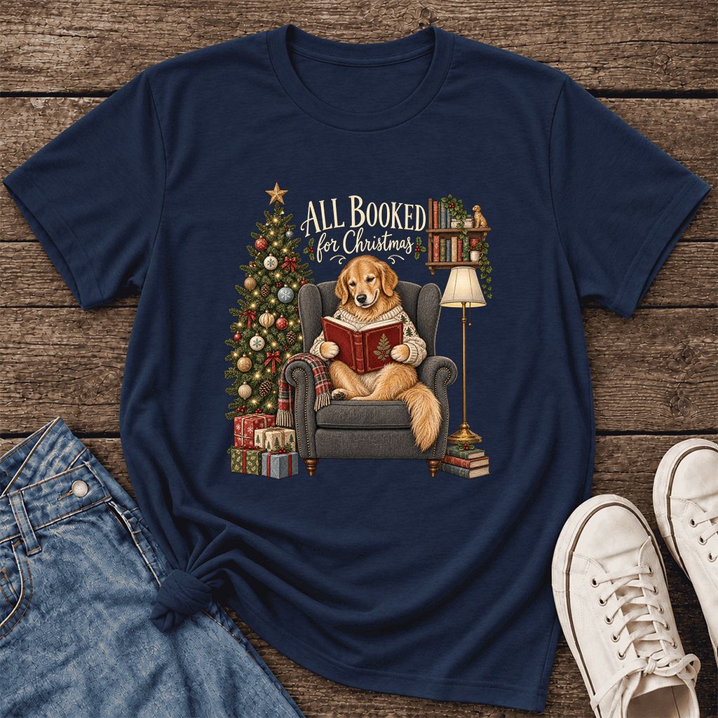 All Booked For Christmas Ultra-Soft Cotton T-Shirt | Christmas Reader Gift Navy