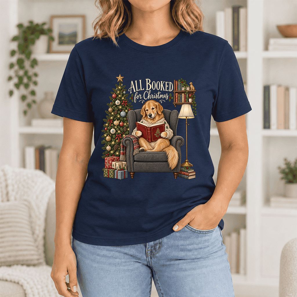 All Booked For Christmas Ultra-Soft Cotton T-Shirt | Christmas Reader Gift Navy