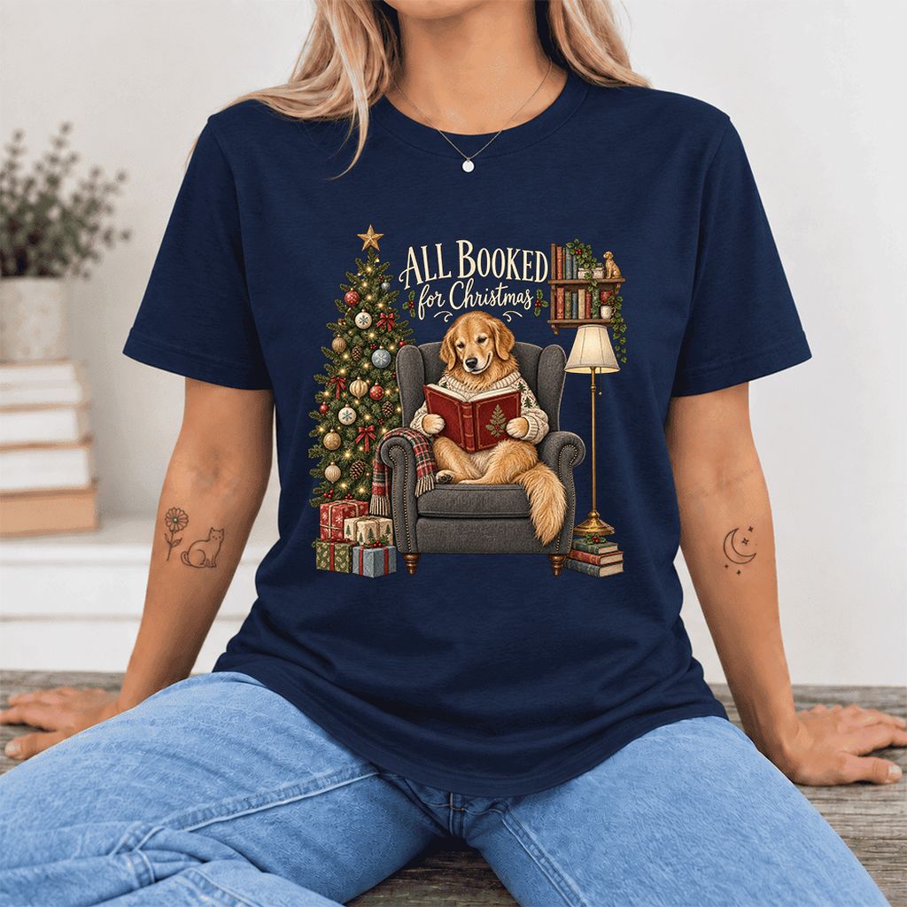 All Booked For Christmas Ultra-Soft Cotton T-Shirt | Christmas Reader Gift Navy