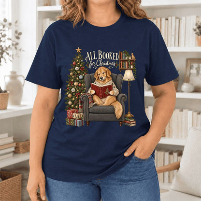 All Booked For Christmas Ultra-Soft Cotton T-Shirt | Christmas Reader Gift Navy