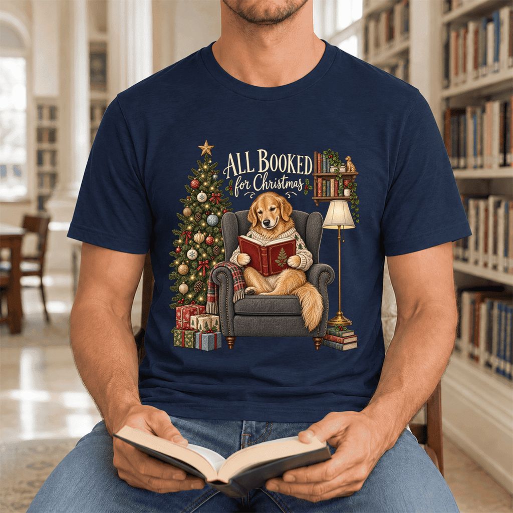 All Booked For Christmas Ultra-Soft Cotton T-Shirt | Christmas Reader Gift Navy