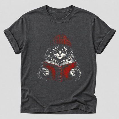 Maine Coon Cat Reading Printed T-Shirt | Cat Lover Reader Gift Dark Heather