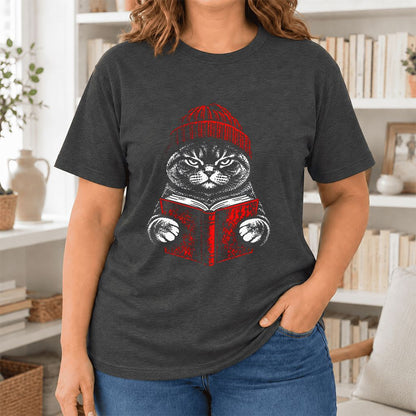 Serious British Shorthair Cat Reading Ultra-Soft Cotton T-Shirt | Reader Gift Dark Grey Heather